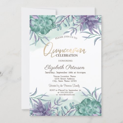 Watercolor Desert Succulents Quinceaera Invitation