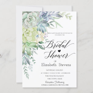 Watercolor Desert Succulents Script Bridal Shower Invitation