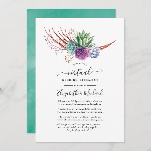 Watercolor Desert Succulents Virtual Wedding Invitation