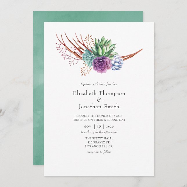 Watercolor Desert Succulents Wedding Invitation (Front/Back)
