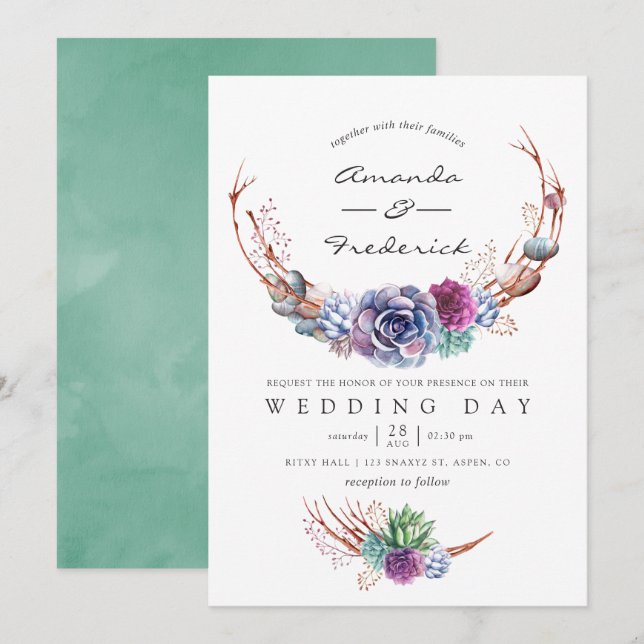 Watercolor Desert Succulents Wedding Invitation (Front/Back)