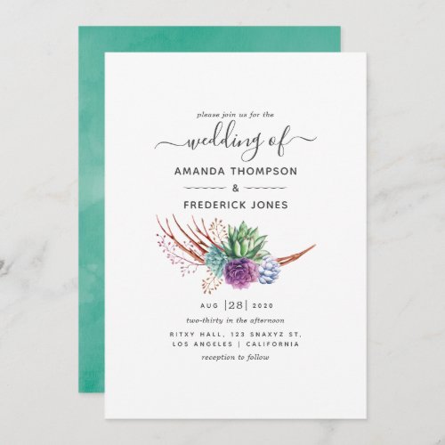 Watercolor Desert Succulents Wedding Invitation