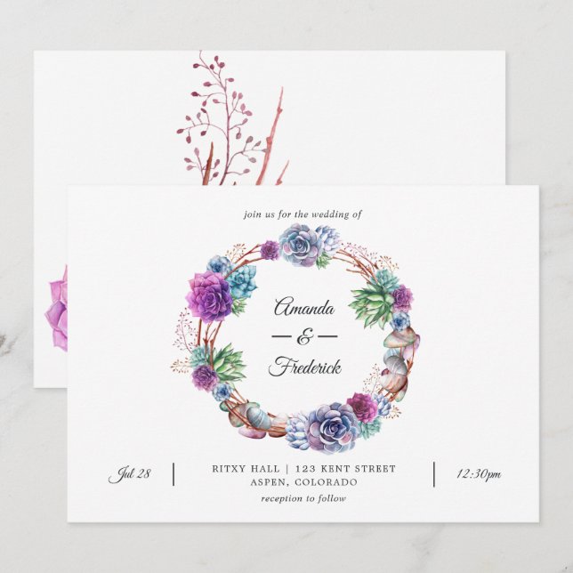 Watercolor Desert Succulents Wedding Invitation (Front/Back)