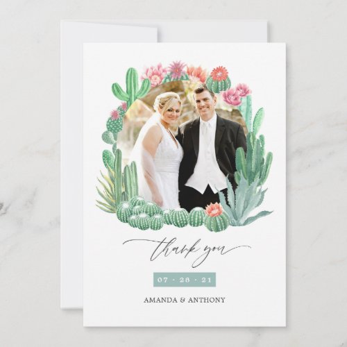 Watercolor Desert Succulents Wedding Photo Collage Thank You Card