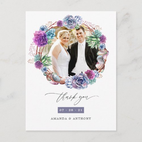 Watercolor Desert Succulents Wedding Thank You Postcard