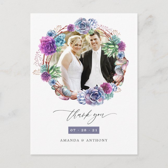 Watercolor Desert Succulents Wedding Thank You Postcard (Front)