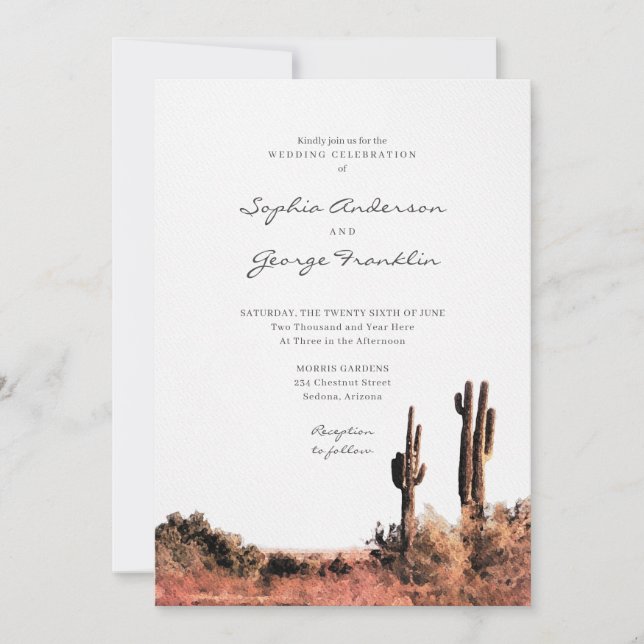 Watercolor Desert Wedding Invitation Card (Front)