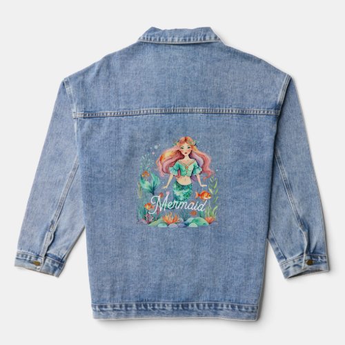 watercolor design mermaid script  denim jacket