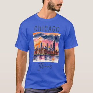Watercolor Design of Chicago Illinois US T-Shirt