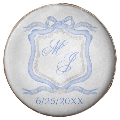 Watercolor Designer Blue Monogram Crest Chocolate Covered Oreo