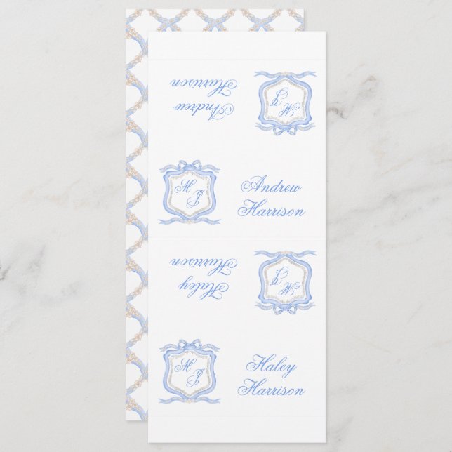 Watercolor Designer Blue Monogram Crest DIY Cards (Front/Back)