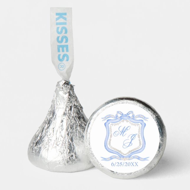 Watercolor Designer Blue Monogram Crest Hershey®'s Kisses® (Front)