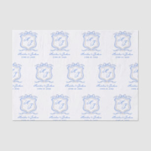 Watercolor Designer Blue Monogram Crest Tissue Paper