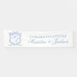 Watercolor Designer Blue Monogram Crest Wedding Banner