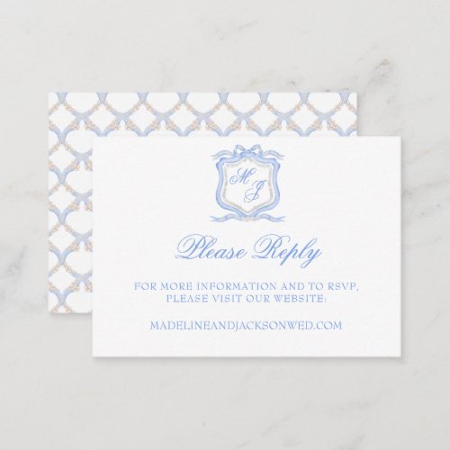 Watercolor Designer Blue Monogram Crest Wedding Enclosure Card