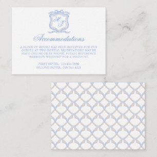 Watercolor Designer Blue Monogram Crest Wedding Enclosure Card