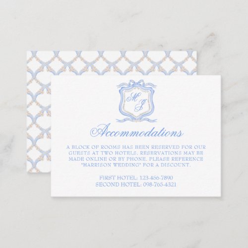 Watercolor Designer Blue Monogram Crest Wedding Enclosure Card