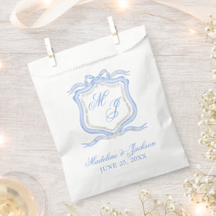 Watercolor Designer Blue Monogram Crest Wedding Favor Bag