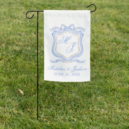 Watercolor Designer Blue Monogram Crest Wedding Garden Flag