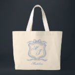 Watercolor Designer Blue Monogram Crest Wedding Large Tote Bag<br><div class="desc">PreppyPrint.com - Celebrate your wedding in style with this beautiful watercolor designer monogram crest collection,  which includes the full invitation suite,  decor and favors. Click "personalize" then "edit using design tool" to adjust,  move or edit text. Please visit PreppyPrint.com for more stylish designs!</div>