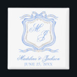 Watercolor Designer Blue Monogram Crest Wedding Magnet<br><div class="desc">PreppyPrint.com - Celebrate your wedding in style with this beautiful watercolor designer monogram crest collection,  which includes the full invitation suite,  decor and favors. Click "personalize" then "edit using design tool" to adjust,  move or edit text. Please visit PreppyPrint.com for more stylish designs!</div>