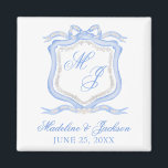 Watercolor Designer Blue Monogram Crest Wedding Magnet<br><div class="desc">PreppyPrint.com - Celebrate your wedding in style with this beautiful watercolor designer monogram crest collection,  which includes the full invitation suite,  decor and favors. Click "personalize" then "edit using design tool" to adjust,  move or edit text. Please visit PreppyPrint.com for more stylish designs!</div>