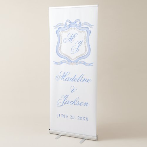 Watercolor Designer Blue Monogram Crest Wedding Retractable Banner