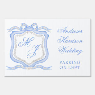 Watercolor Designer Blue Monogram Crest Wedding Sign