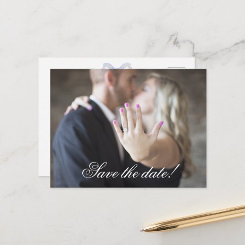 Watercolor Designer Blue Photo Save the Date Postcard