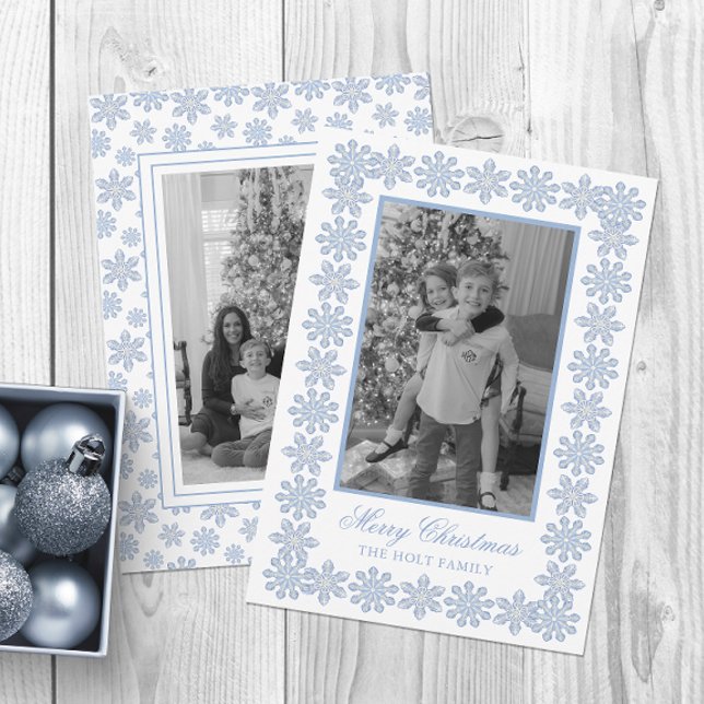 Watercolor Designer Blue Snowflakes Christmas Holiday Card (Creator Uploaded)