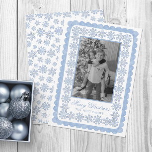 Watercolor Designer Blue Snowflakes Christmas Holiday Card