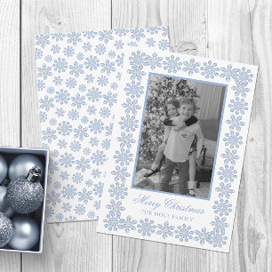 Watercolor Designer Blue Snowflakes Christmas Holiday Card