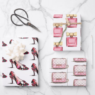 Watercolor Designer Shoes Bag & Perfume Wrapping Paper Sheets