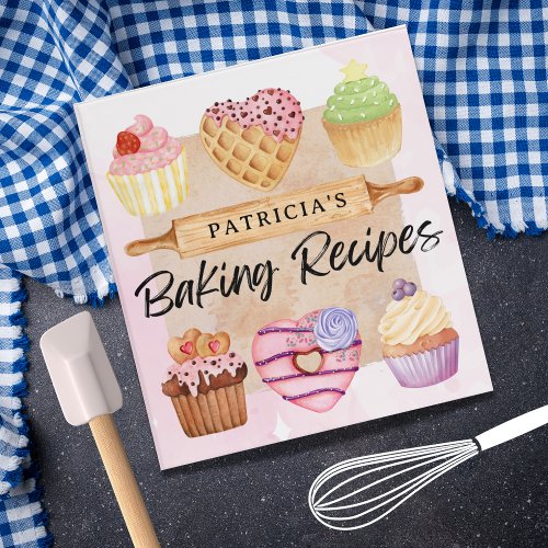 Watercolor Dessert Baking Recipes Family Cookbook  3 Ring Binder