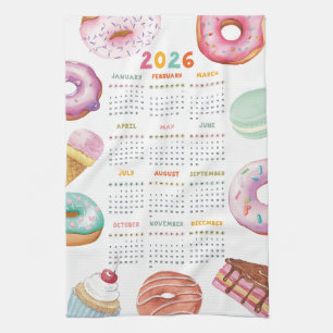 Watercolor Dessert Donut 2026 Calendar Kitchen Towel