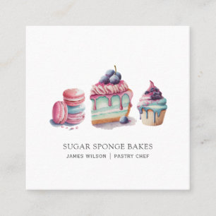 Watercolor Desserts Pastry Chef Baker Square Business Card
