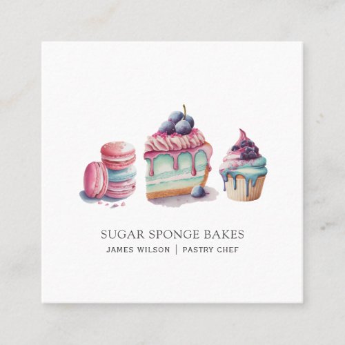 Watercolor Desserts Pastry Chef Baker  Square Business Card