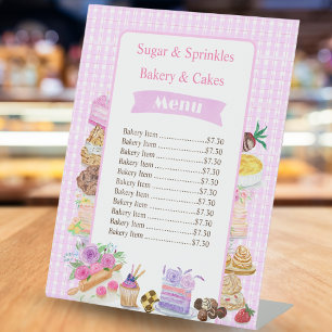 Watercolor Desserts Pink Price Bakery Cafe Sign