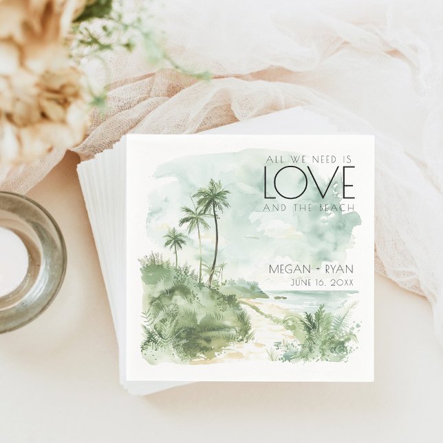 Watercolor Destination Beach Wedding Napkins (Watercolor Destination Beach Wedding Napkins)
