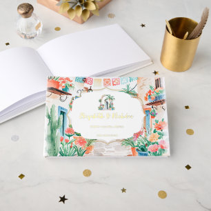 Watercolor Destination Mexico Villa Wedding Foil Guest Book
