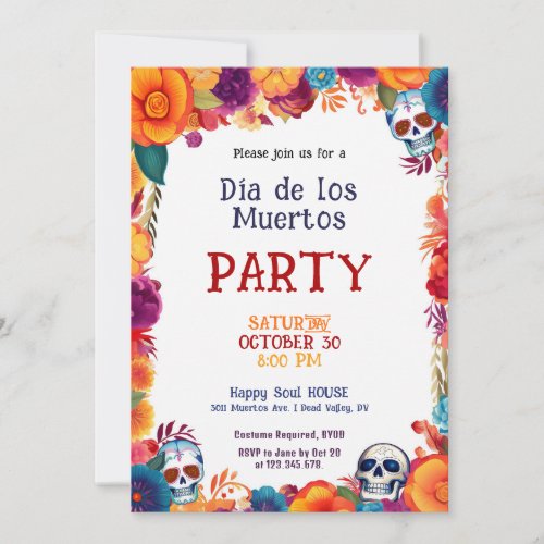  Watercolor Da de Muertos Party Invitation