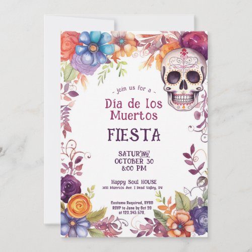  Watercolor Da de Muertos Party Invitation