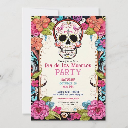  Watercolor Da de Muertos Party Invitation