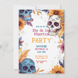 💀 Watercolor Día de Muertos Party Invitation