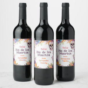 💀🎉 Watercolor Día de Muertos Party Wine Label