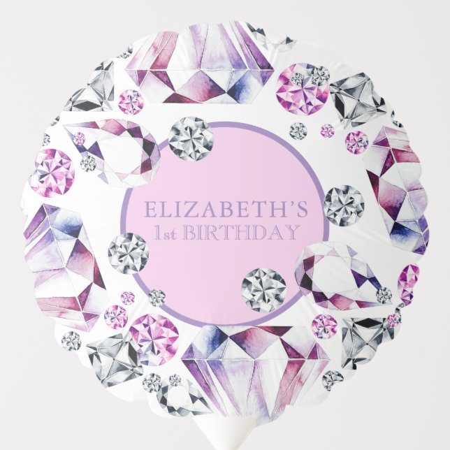 Watercolor Diamond Gems Birthday Balloon (Front)
