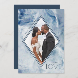 Watercolor Diamond Love Blue White Agate Holiday Card