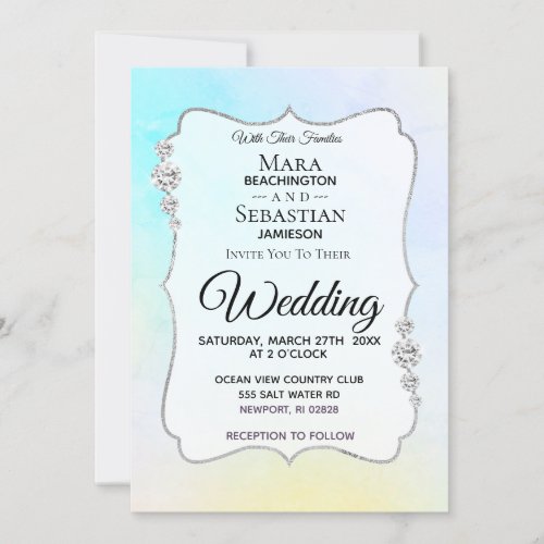 *~* Watercolor Diamond Pastel Beach Wedding Invitation