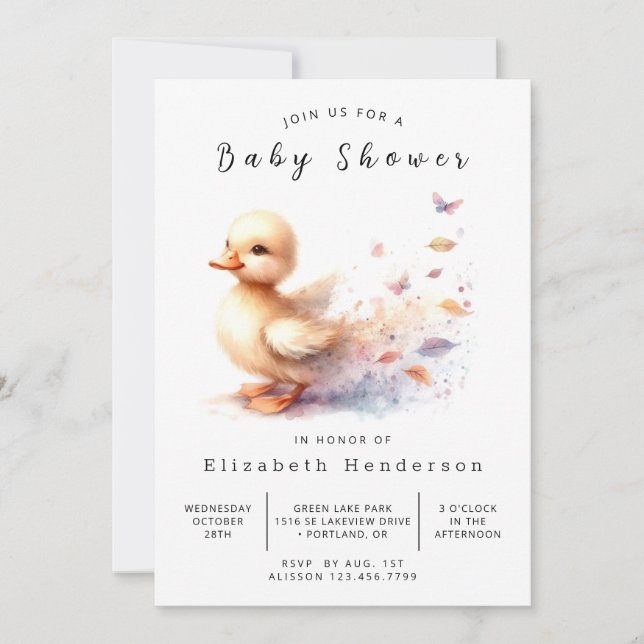 Watercolor Digital Duck Baby Shower Invitation (Front)
