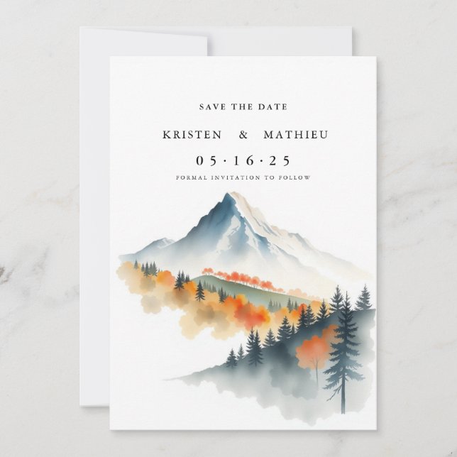 Watercolor Digital Mountain Save The Date (Front)